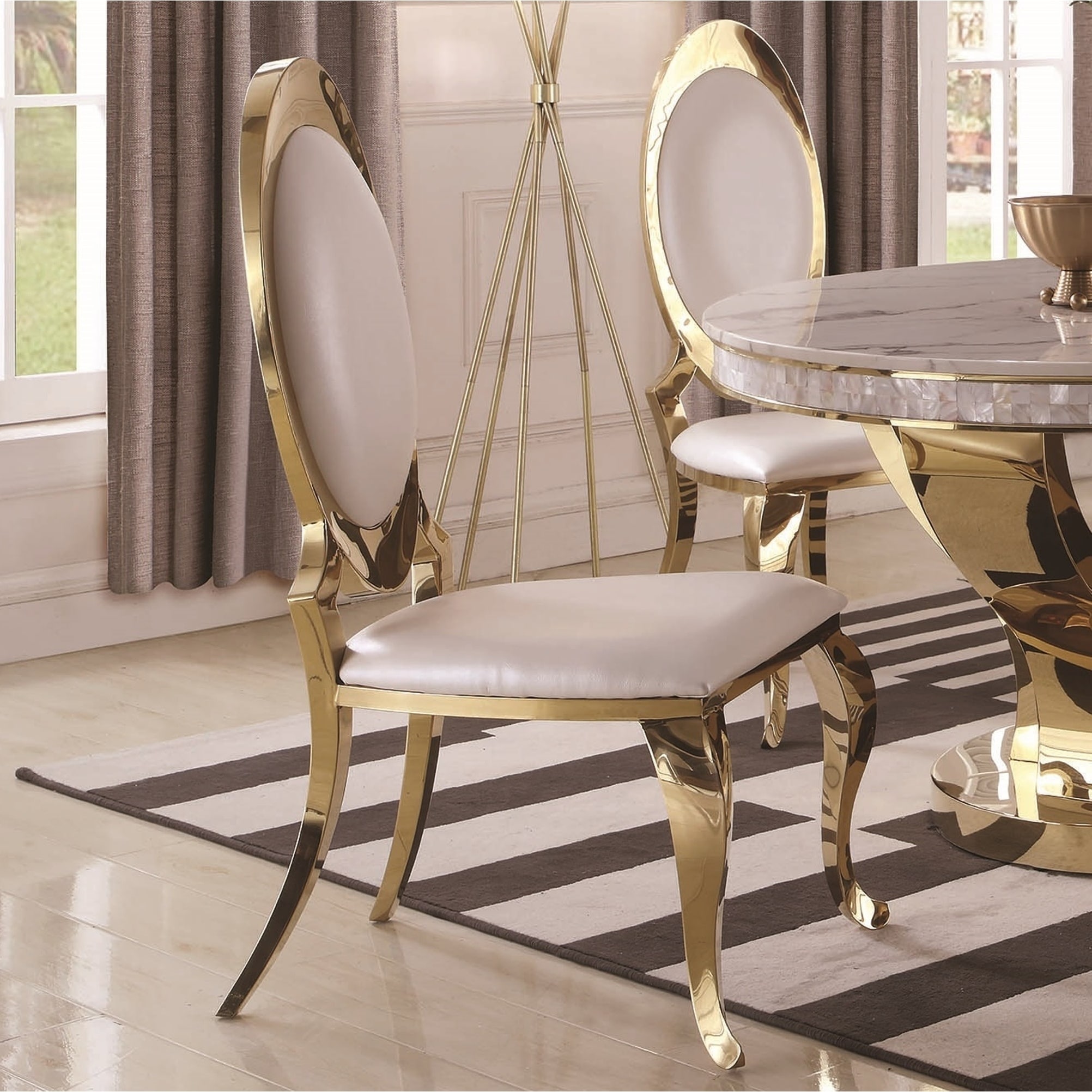 Luxurious Modern Design Gold And White Upholstery Dining Chairs Set Of 2 Overstock 28153856