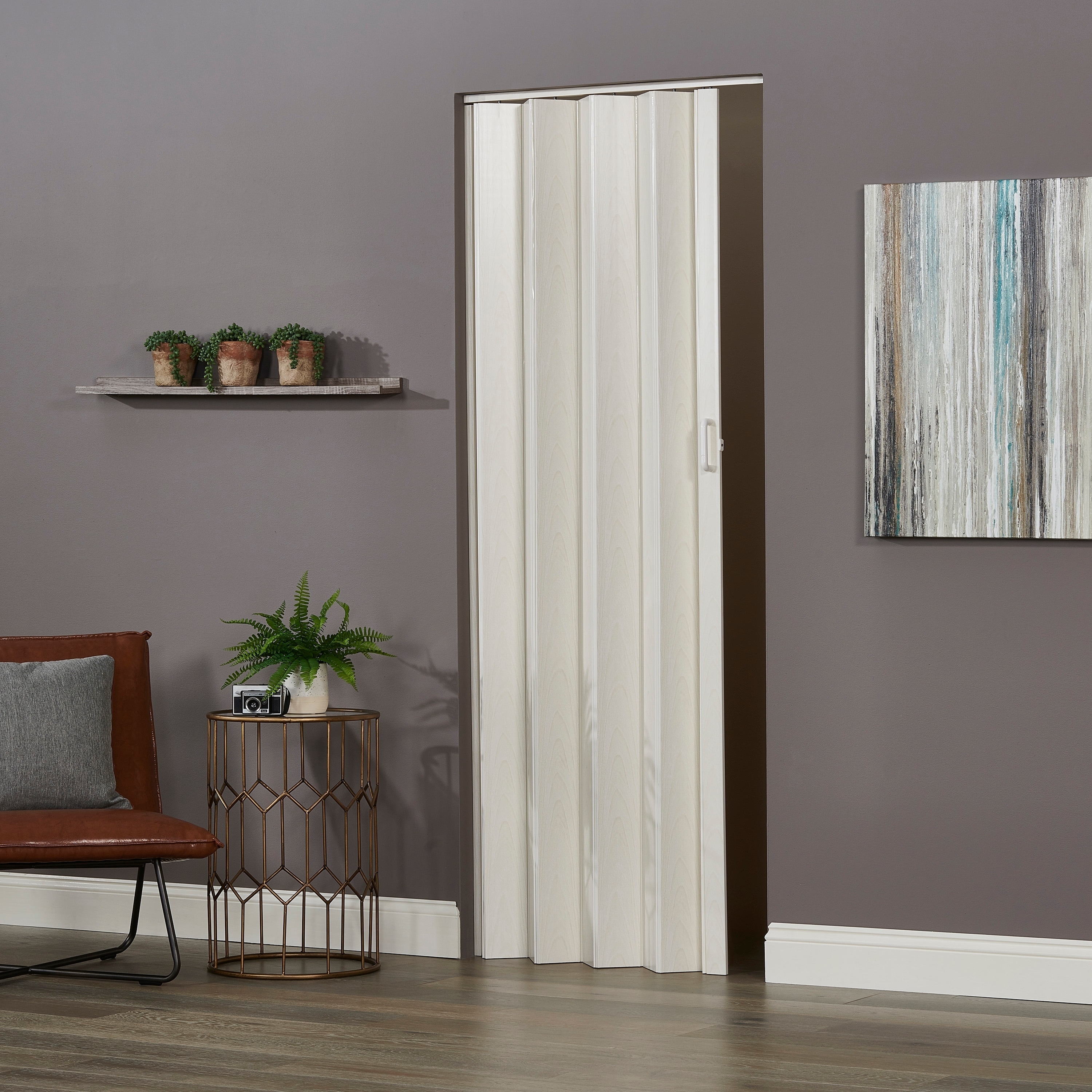 Oakmont White Ash PVC Folding Closet Door Accordion Door 36 x 80