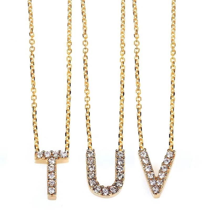 Annello by Kobelli Yellow Gold Small Dainty Personal Initial A-Z Letter Diamond 10k Pendant (14k Chain)