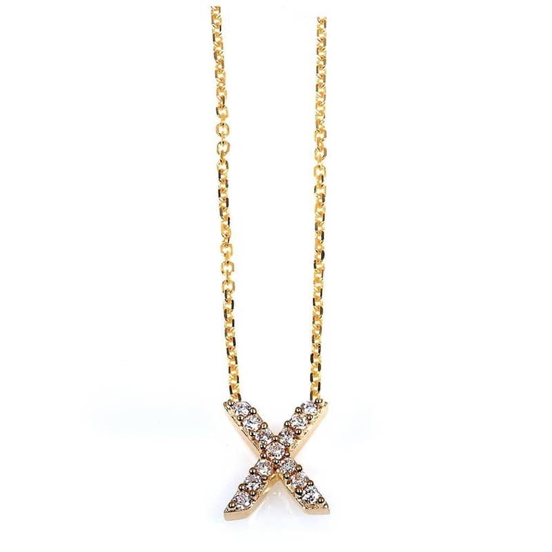 Annello by Kobelli Yellow Gold Small Dainty Personal Initial A-Z Letter Diamond 10k Pendant (14k Chain)