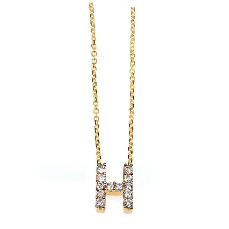 Annello by Kobelli Yellow Gold Small Dainty Personal Initial A-Z Letter Diamond 10k Pendant (14k Chain) - H