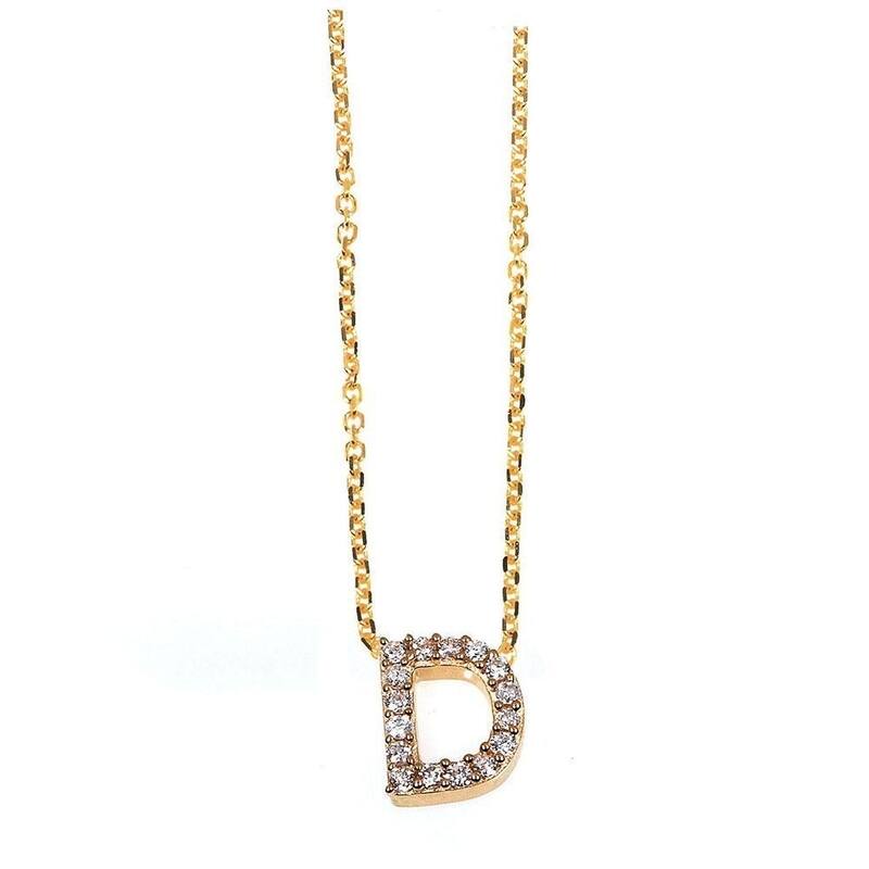 Annello by Kobelli Yellow Gold Small Dainty Personal Initial A-Z Letter Diamond 10k Pendant (14k Chain)
