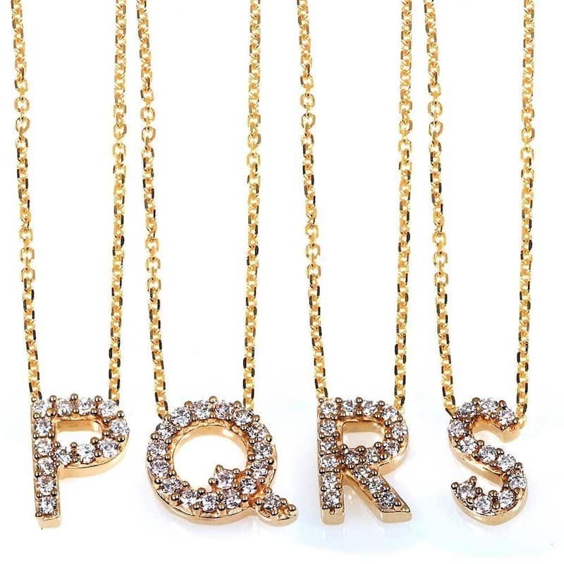 Annello by Kobelli Yellow Gold Small Dainty Personal Initial A-Z Letter Diamond 10k Pendant (14k Chain)
