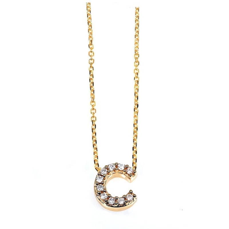 Annello by Kobelli Yellow Gold Small Dainty Personal Initial A-Z Letter Diamond 10k Pendant (14k Chain)