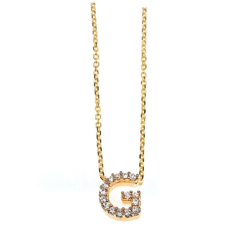 Annello by Kobelli Yellow Gold Small Dainty Personal Initial A-Z Letter Diamond 10k Pendant (14k Chain) - G