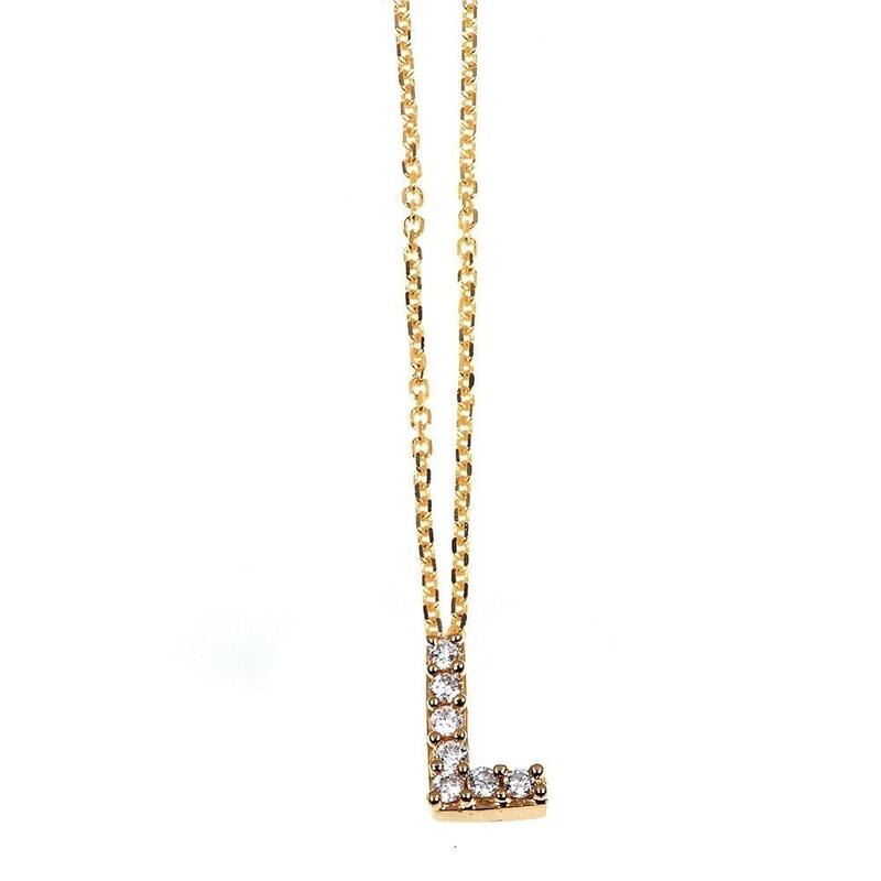 Annello by Kobelli Yellow Gold Small Dainty Personal Initial A-Z Letter Diamond 10k Pendant (14k Chain)