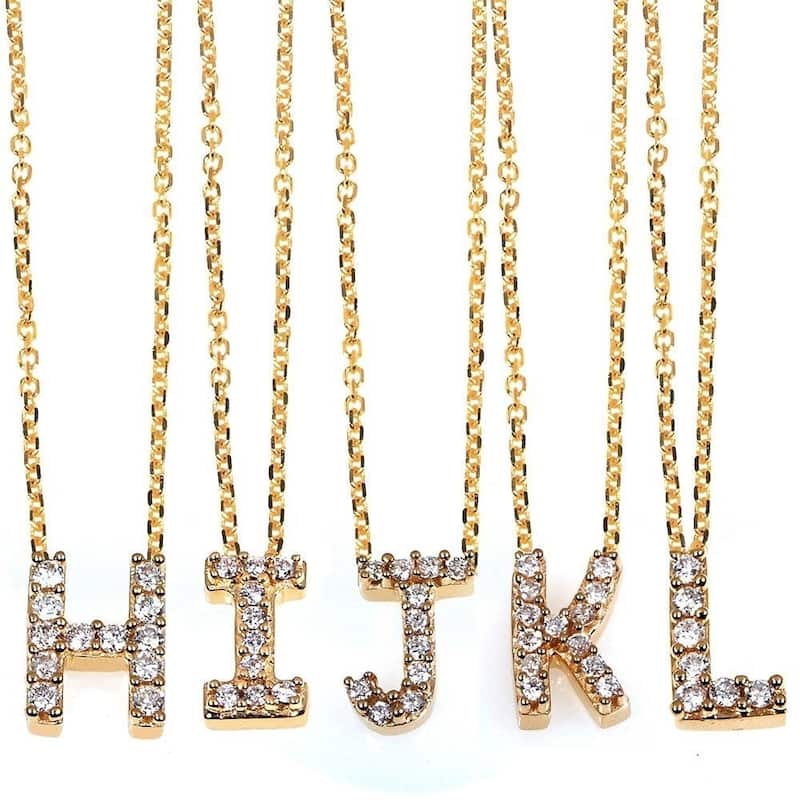 Annello by Kobelli Yellow Gold Small Dainty Personal Initial A-Z Letter Diamond 10k Pendant (14k Chain)