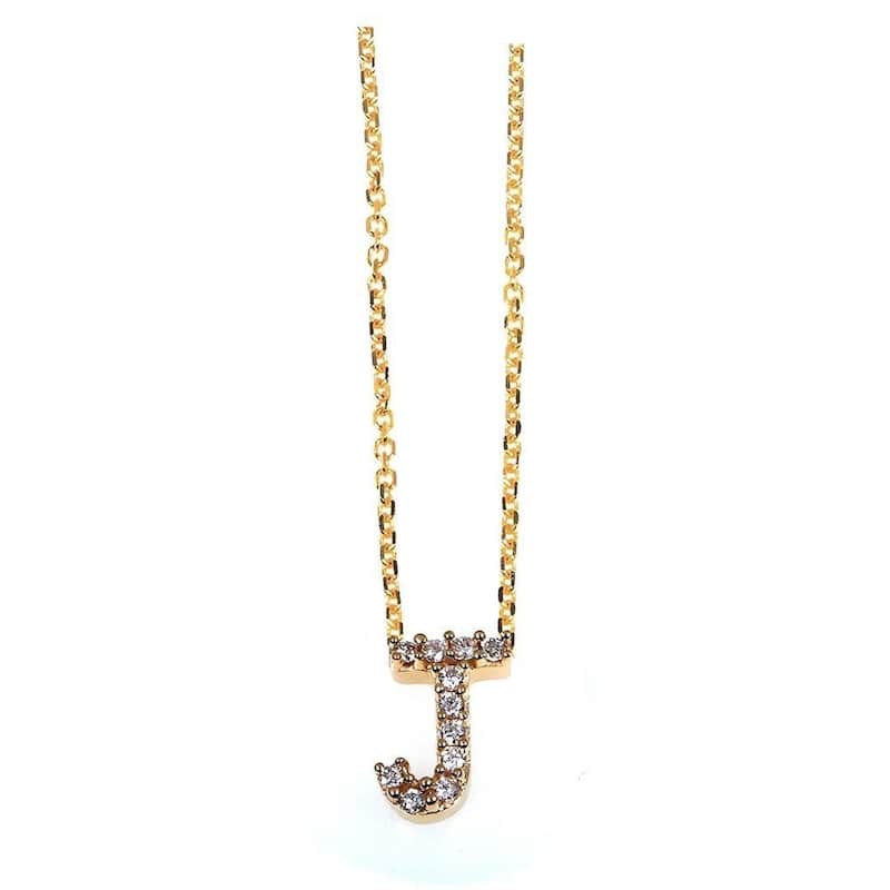 Annello by Kobelli Yellow Gold Small Dainty Personal Initial A-Z Letter Diamond 10k Pendant (14k Chain)