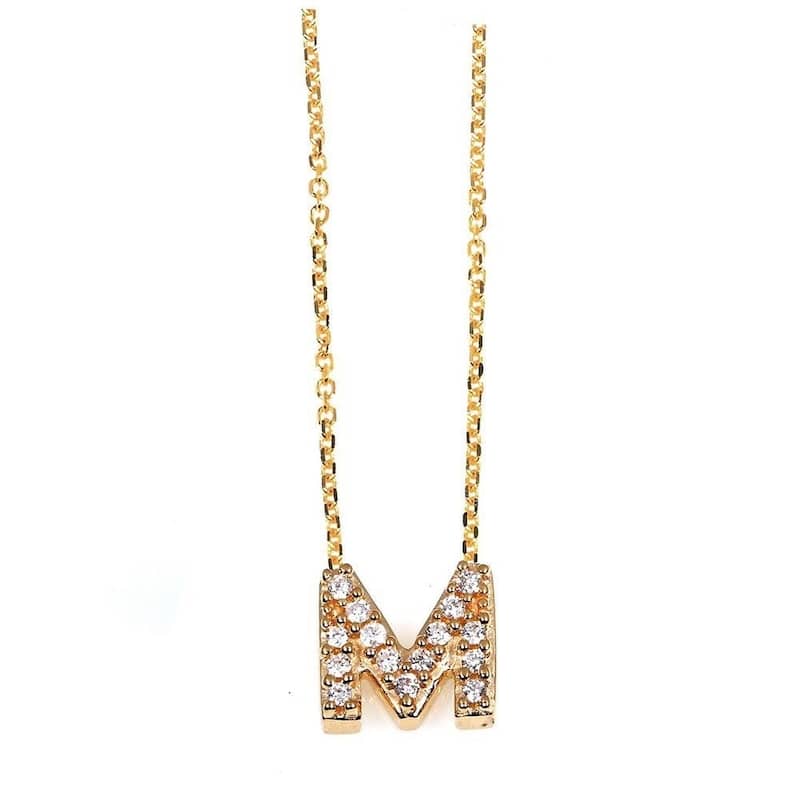 Annello by Kobelli Yellow Gold Small Dainty Personal Initial A-Z Letter Diamond 10k Pendant (14k Chain)