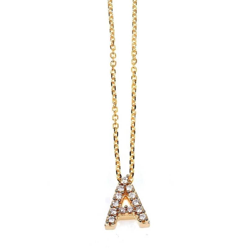 Annello by Kobelli Yellow Gold Small Dainty Personal Initial A-Z Letter Diamond 10k Pendant (14k Chain)