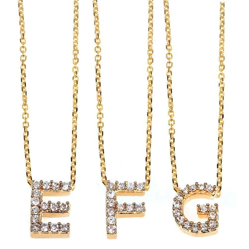 Annello by Kobelli Yellow Gold Small Dainty Personal Initial A-Z Letter Diamond 10k Pendant (14k Chain)