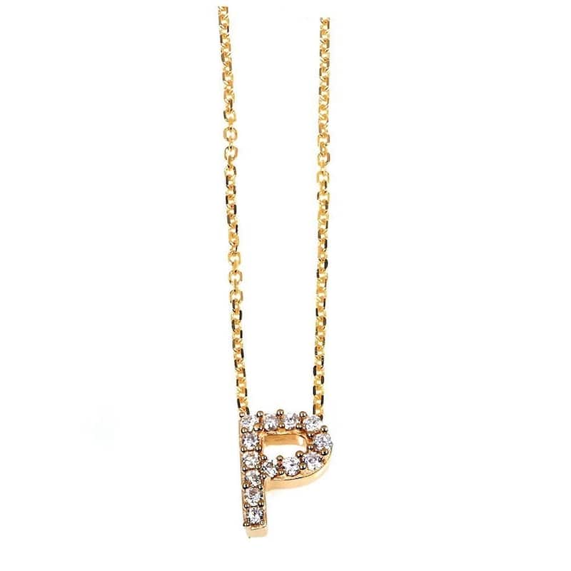 Annello by Kobelli Yellow Gold Small Dainty Personal Initial A-Z Letter Diamond 10k Pendant (14k Chain) - P