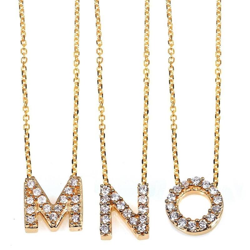 Annello by Kobelli Yellow Gold Small Dainty Personal Initial A-Z Letter Diamond 10k Pendant (14k Chain)