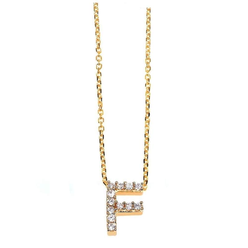 Annello by Kobelli Yellow Gold Small Dainty Personal Initial A-Z Letter Diamond 10k Pendant (14k Chain) - F