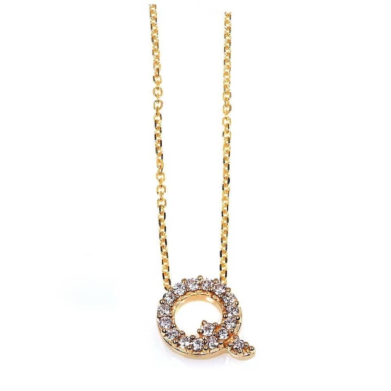 Annello by Kobelli Yellow Gold Small Dainty Personal Initial A-Z Letter Diamond 10k Pendant (14k Chain)
