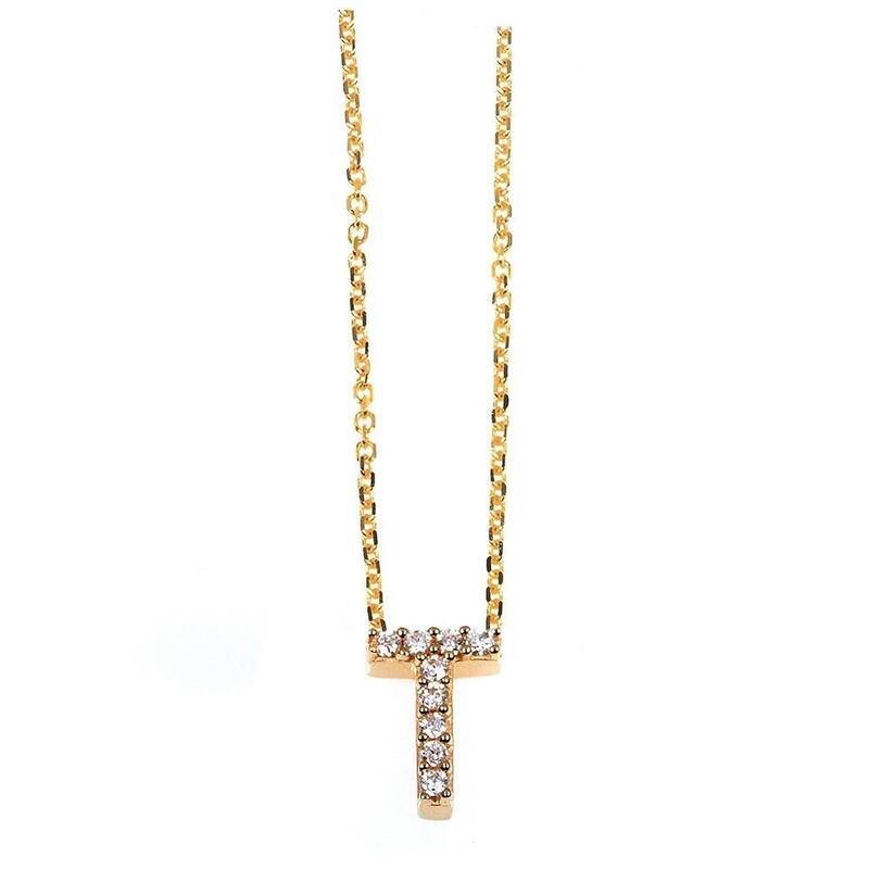 Annello by Kobelli Yellow Gold Small Dainty Personal Initial A-Z Letter Diamond 10k Pendant (14k Chain)