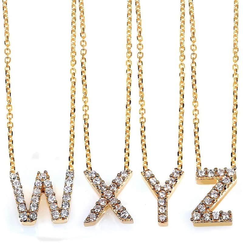 Annello by Kobelli Yellow Gold Small Dainty Personal Initial A-Z Letter Diamond 10k Pendant (14k Chain)