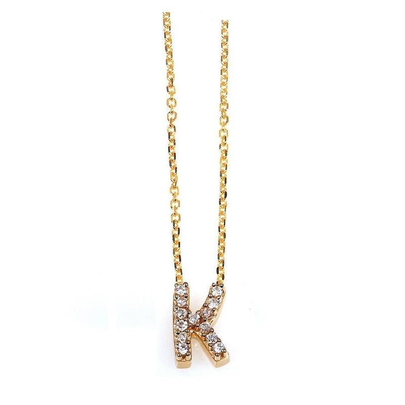 Annello by Kobelli Yellow Gold Small Dainty Personal Initial A-Z Letter Diamond 10k Pendant (14k Chain)