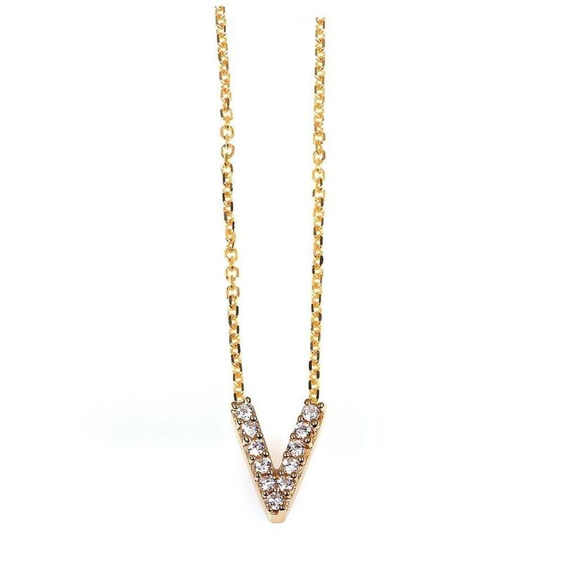 Annello by Kobelli Yellow Gold Small Dainty Personal Initial A-Z Letter Diamond 10k Pendant (14k Chain) - V