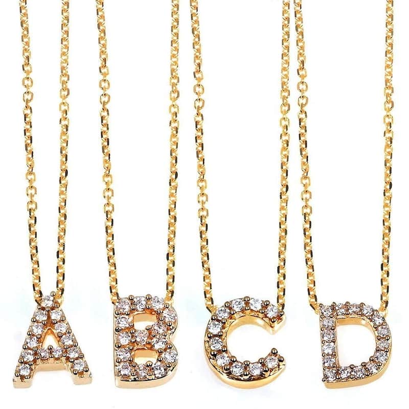 Annello by Kobelli Yellow Gold Small Dainty Personal Initial A-Z Letter Diamond 10k Pendant (14k Chain)