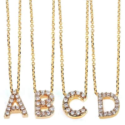 Annello by Kobelli Yellow Gold Small Dainty Personal Initial A-Z Letter Diamond 10k Pendant (14k Chain)