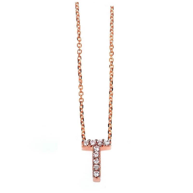 Annello by Kobelli Rose Gold Small Dainty Personal Initial A-Z Letter Diamond 10k Pendant (14k Chain)