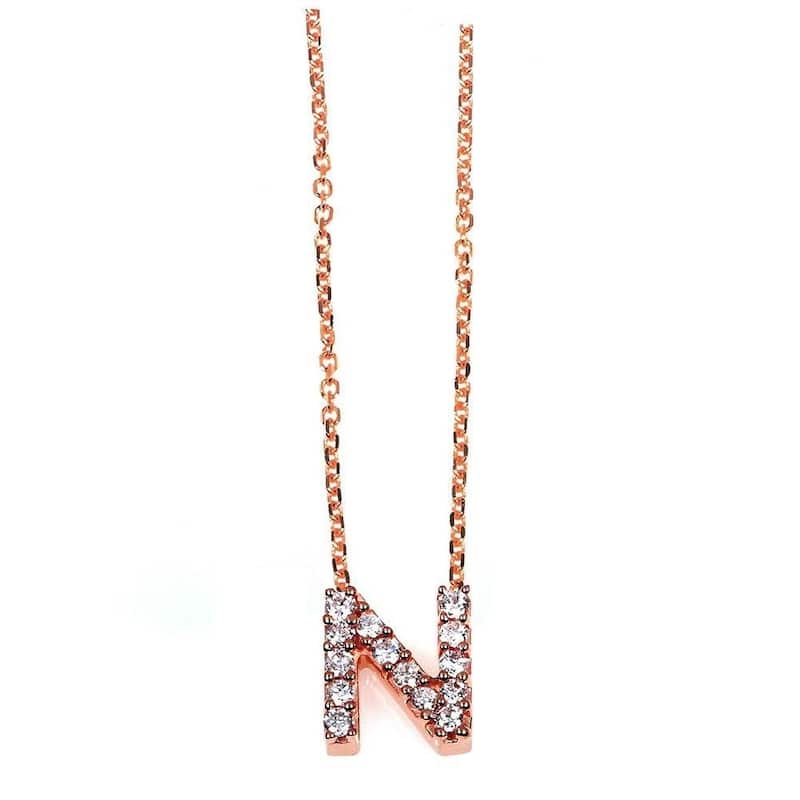 Annello by Kobelli Rose Gold Small Dainty Personal Initial A-Z Letter Diamond 10k Pendant (14k Chain)