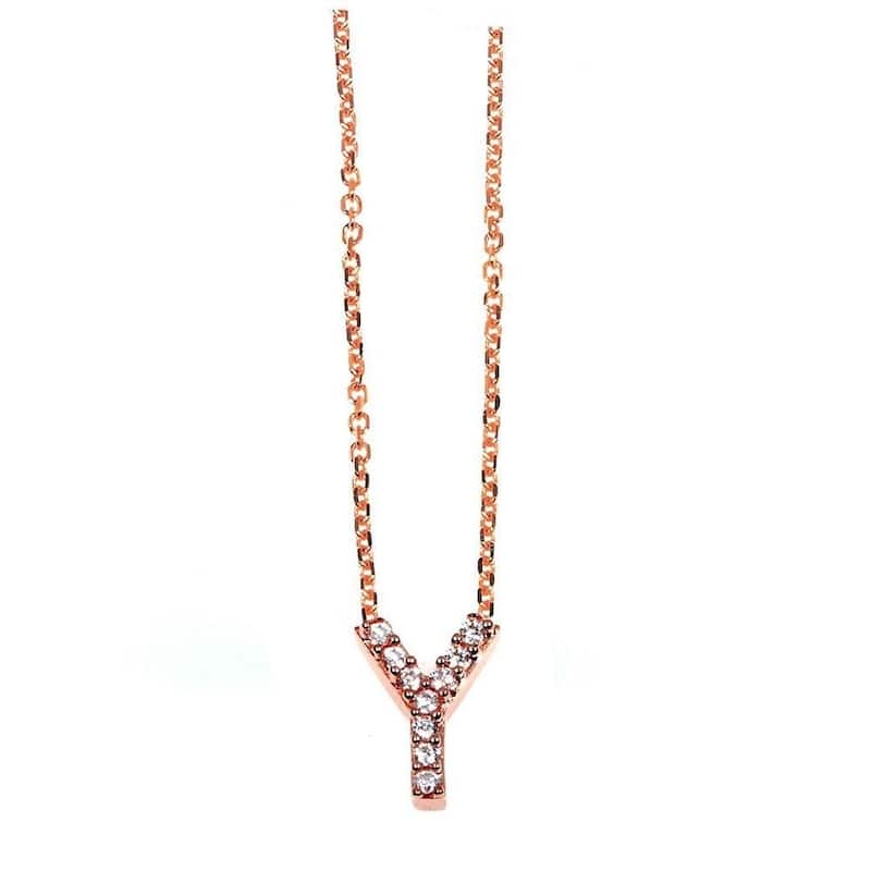 Annello by Kobelli Rose Gold Small Dainty Personal Initial A-Z Letter Diamond 10k Pendant (14k Chain) - Y