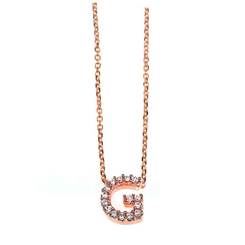 Annello by Kobelli Rose Gold Small Dainty Personal Initial A-Z Letter Diamond 10k Pendant (14k Chain) - G