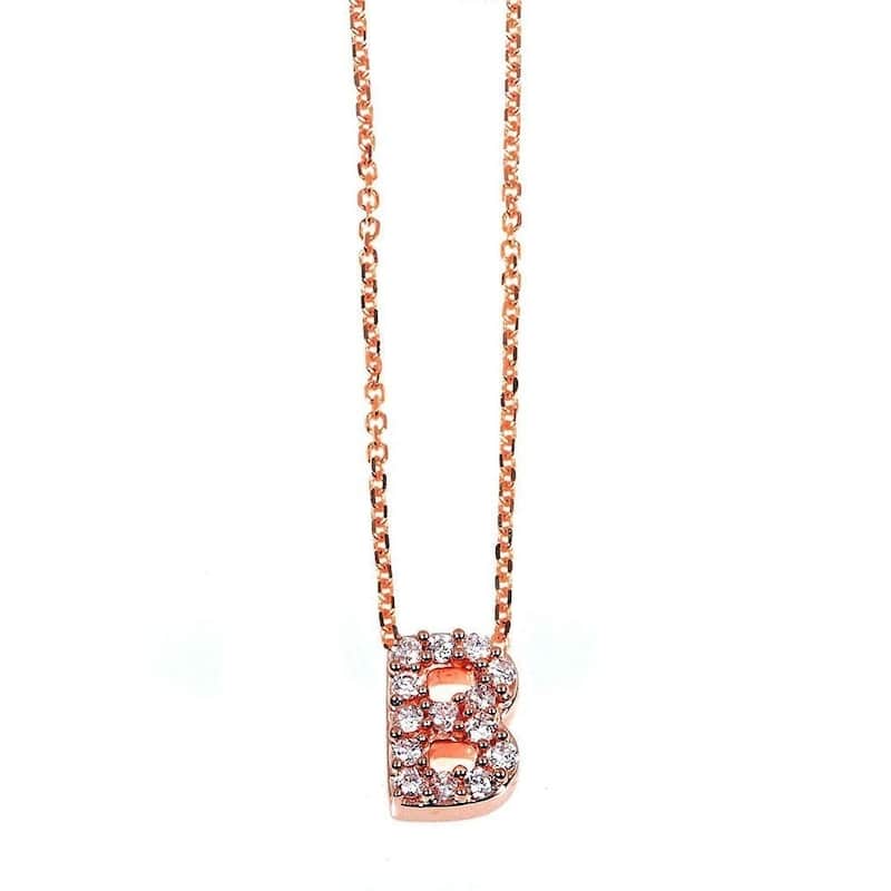 Annello by Kobelli Rose Gold Small Dainty Personal Initial A-Z Letter Diamond 10k Pendant (14k Chain)