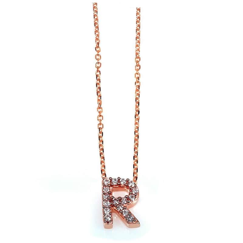 Annello by Kobelli Rose Gold Small Dainty Personal Initial A-Z Letter Diamond 10k Pendant (14k Chain)