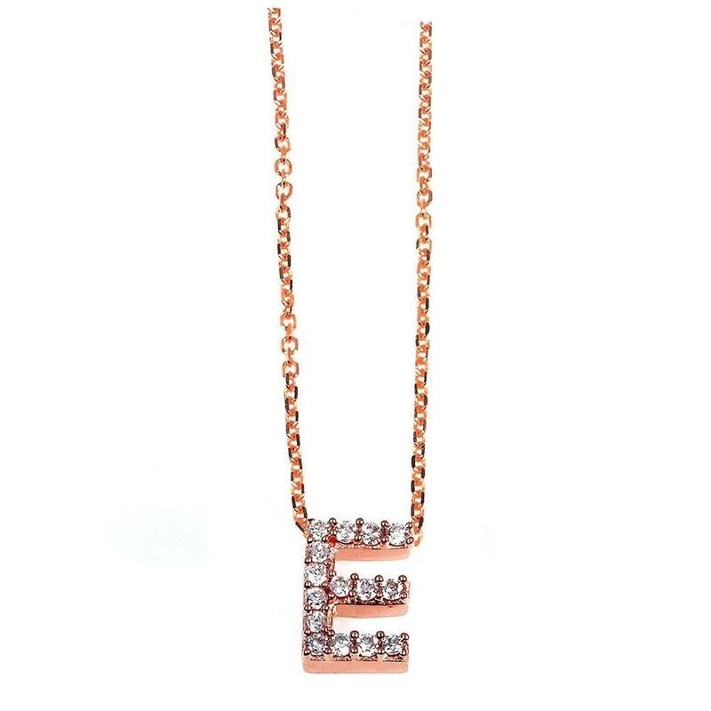 Annello by Kobelli Rose Gold Small Dainty Personal Initial A-Z Letter Diamond 10k Pendant (14k Chain)