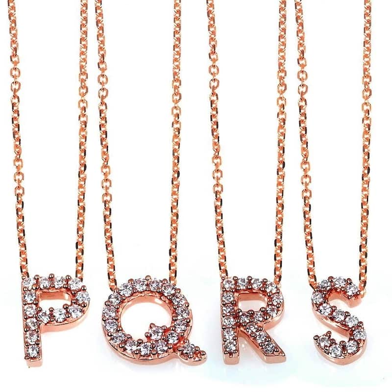 Annello by Kobelli Rose Gold Small Dainty Personal Initial A-Z Letter Diamond 10k Pendant (14k Chain)