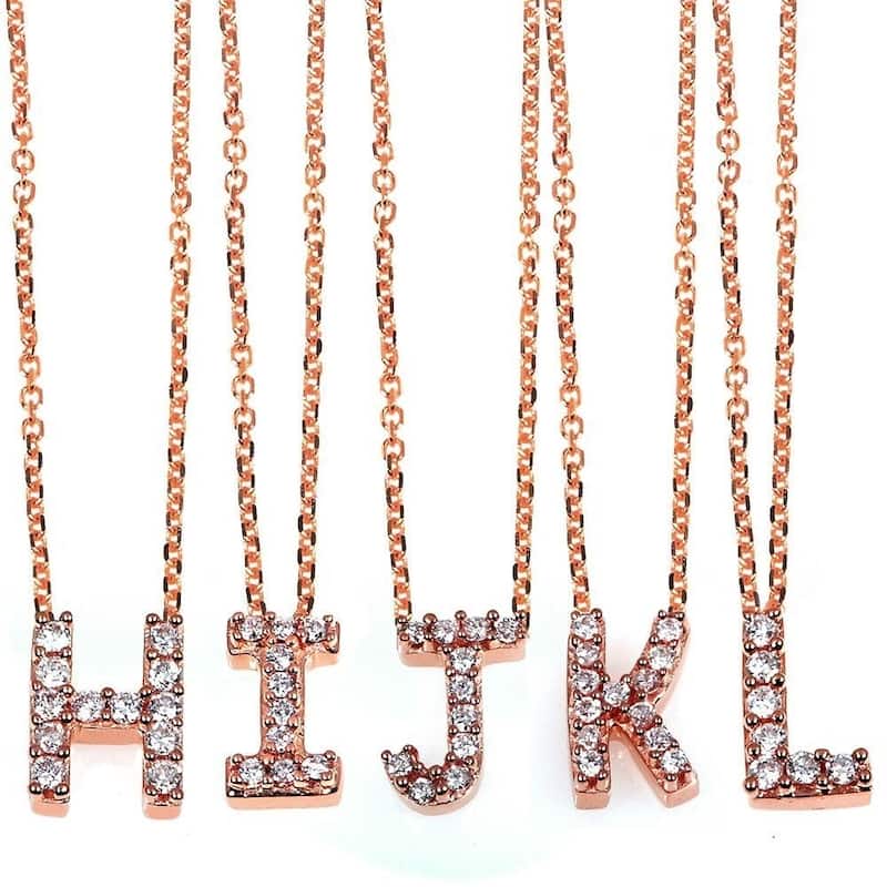 Annello by Kobelli Rose Gold Small Dainty Personal Initial A-Z Letter Diamond 10k Pendant (14k Chain)