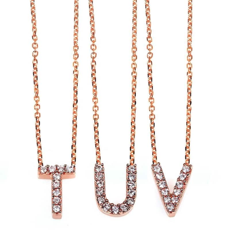 Annello by Kobelli Rose Gold Small Dainty Personal Initial A-Z Letter Diamond 10k Pendant (14k Chain)