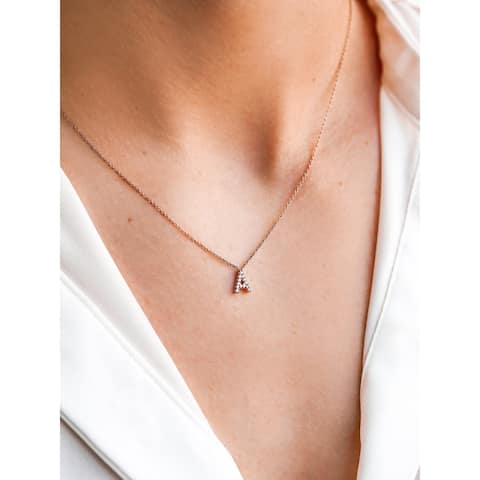 Annello by Kobelli Rose Gold Small Dainty Personal Initial A-Z Letter Diamond 10k Pendant (14k Chain)