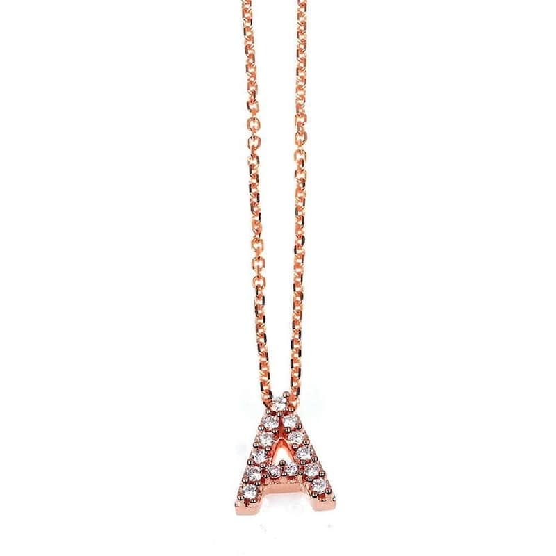 Annello by Kobelli Rose Gold Small Dainty Personal Initial A-Z Letter Diamond 10k Pendant (14k Chain)