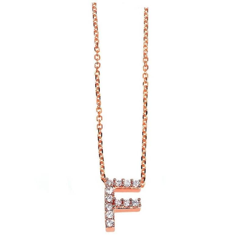 Annello by Kobelli Rose Gold Small Dainty Personal Initial A-Z Letter Diamond 10k Pendant (14k Chain) - F