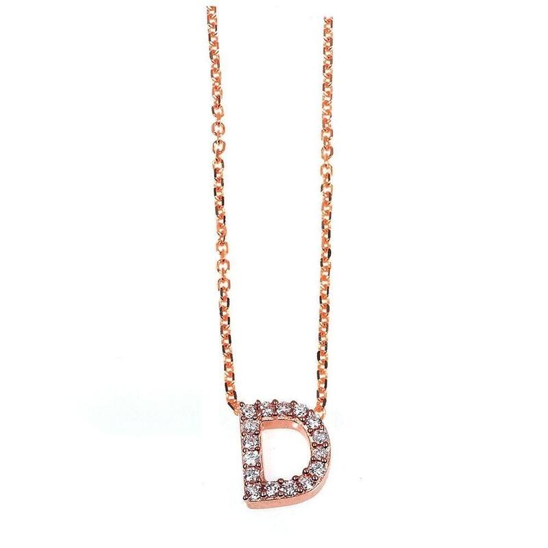Annello by Kobelli Rose Gold Small Dainty Personal Initial A-Z Letter Diamond 10k Pendant (14k Chain) - D