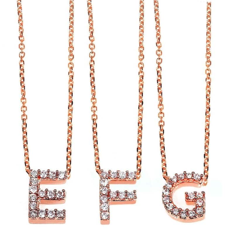 Annello by Kobelli Rose Gold Small Dainty Personal Initial A-Z Letter Diamond 10k Pendant (14k Chain)
