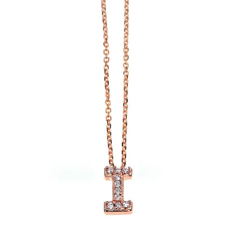 Annello by Kobelli Rose Gold Small Dainty Personal Initial A-Z Letter Diamond 10k Pendant (14k Chain) - I