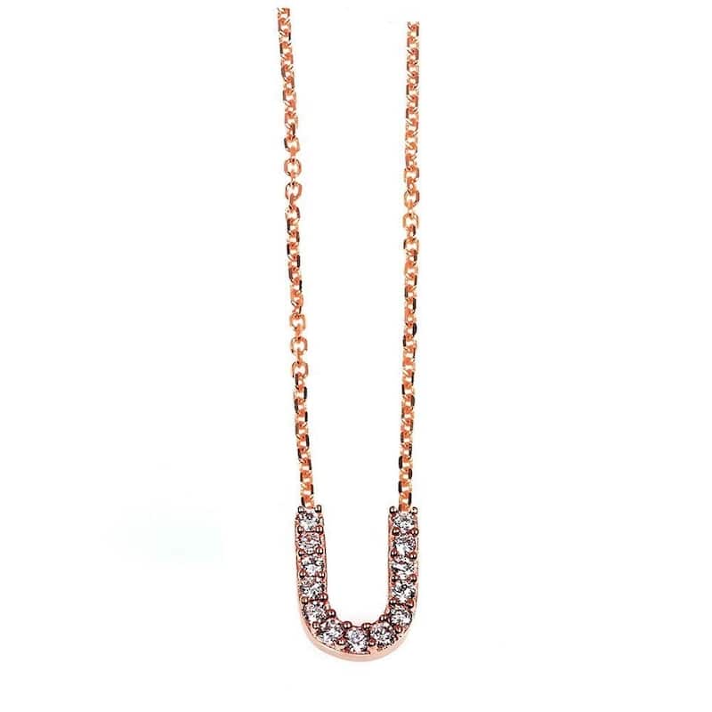 Annello by Kobelli Rose Gold Small Dainty Personal Initial A-Z Letter Diamond 10k Pendant (14k Chain) - U