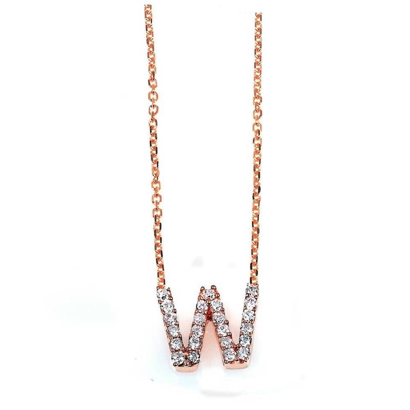 Annello by Kobelli Rose Gold Small Dainty Personal Initial A-Z Letter Diamond 10k Pendant (14k Chain)