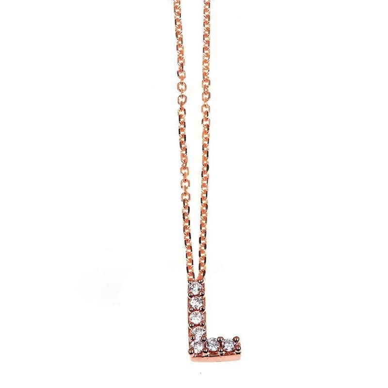 Annello by Kobelli Rose Gold Small Dainty Personal Initial A-Z Letter Diamond 10k Pendant (14k Chain)