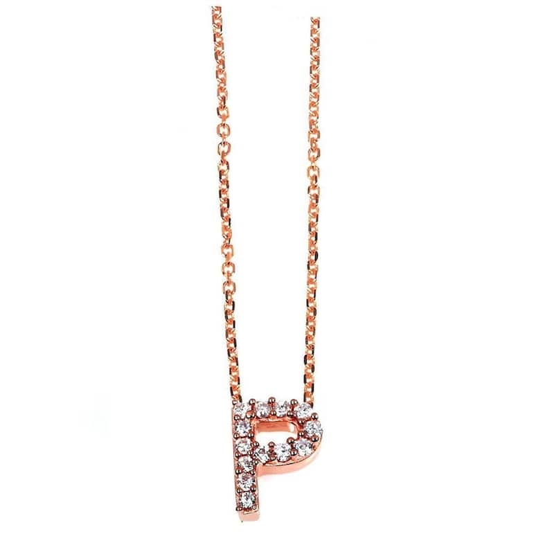 Annello by Kobelli Rose Gold Small Dainty Personal Initial A-Z Letter Diamond 10k Pendant (14k Chain) - P