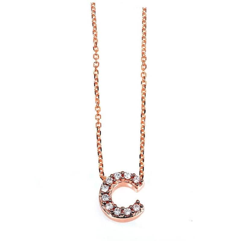 Annello by Kobelli Rose Gold Small Dainty Personal Initial A-Z Letter Diamond 10k Pendant (14k Chain)