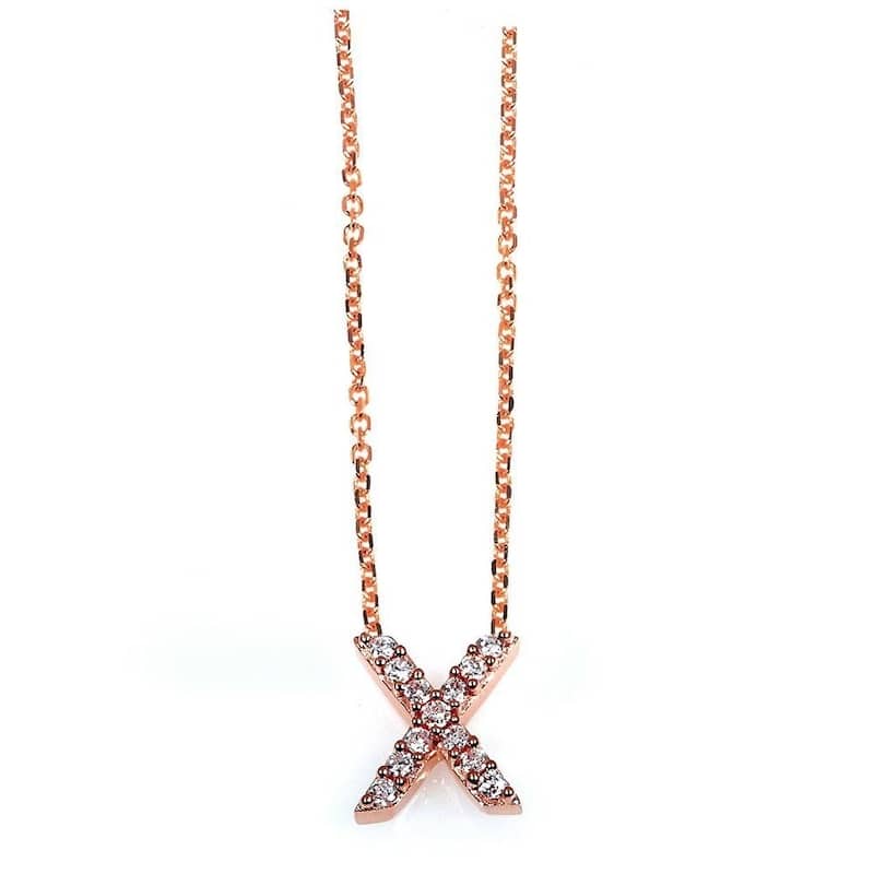 Annello by Kobelli Rose Gold Small Dainty Personal Initial A-Z Letter Diamond 10k Pendant (14k Chain) - X