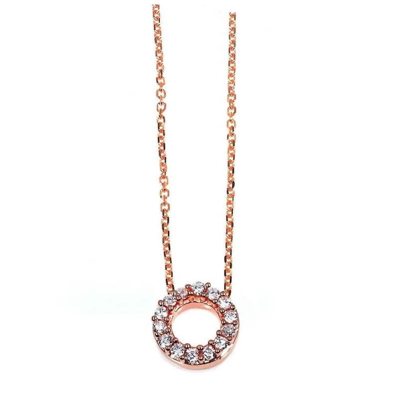 Annello by Kobelli Rose Gold Small Dainty Personal Initial A-Z Letter Diamond 10k Pendant (14k Chain) - O