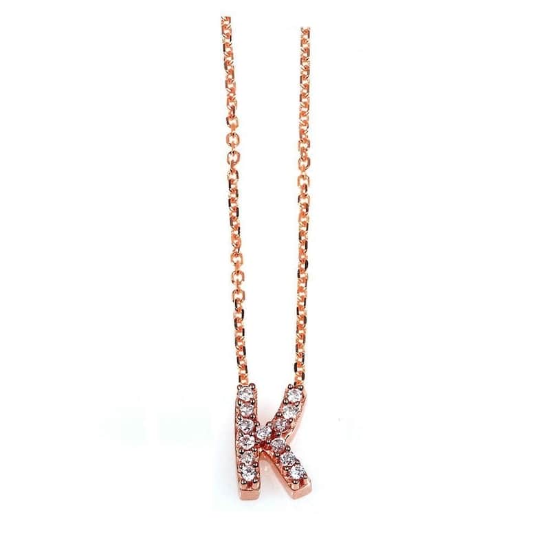 Annello by Kobelli Rose Gold Small Dainty Personal Initial A-Z Letter Diamond 10k Pendant (14k Chain) - K
