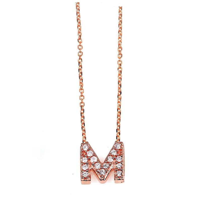 Annello by Kobelli Rose Gold Small Dainty Personal Initial A-Z Letter Diamond 10k Pendant (14k Chain)